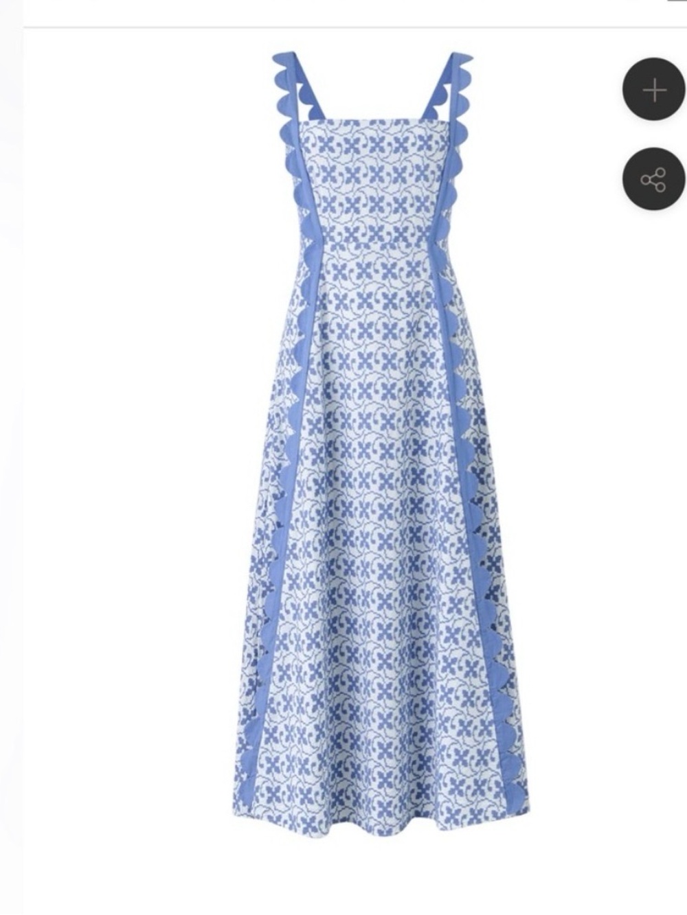 Scallop-Trim Blue Floral Maxi Dress